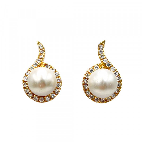 Серьги из золота желтого цвета с жемчугом и цирконом