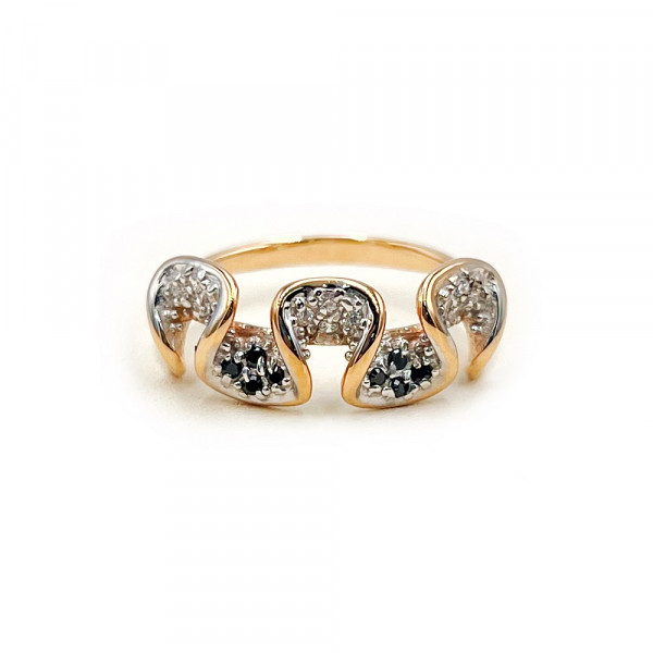 Каблучка з золота у червоному з білим кольорі з цирконом