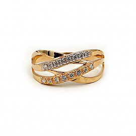 Каблучка з золота червоного з білим кольору з цирконом 01-200872476