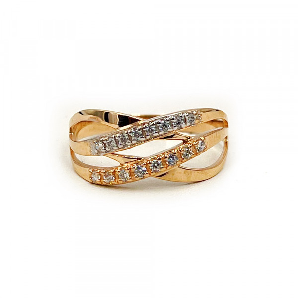 Каблучка з золота червоного з білим кольору з цирконом