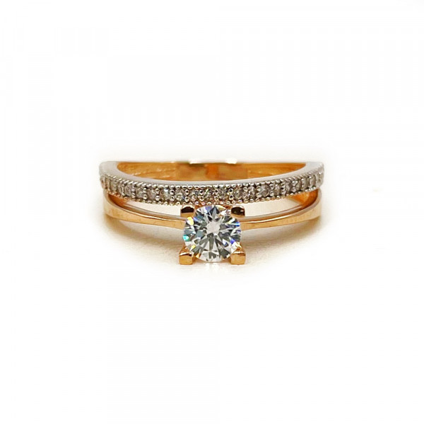 Золотое кольцо в красном с белым цвете с цирконом