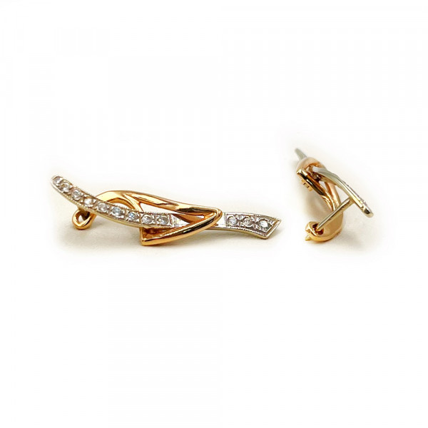 Золоті сережки червоного з білим кольору з цирконом