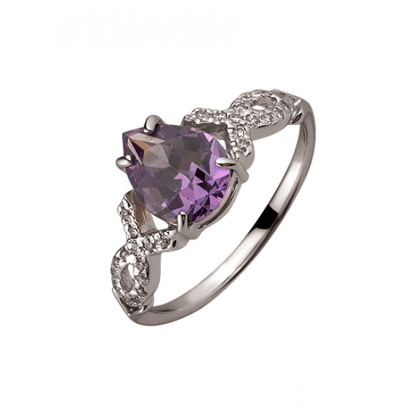 Золотое кольцо белого цвета с цирконом