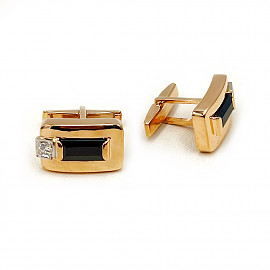 Золоті запонки червоного з білим кольору з цирконом 01-200782277