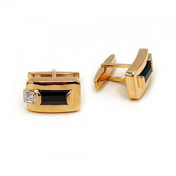 Золоті запонки червоного з білим кольору з цирконом