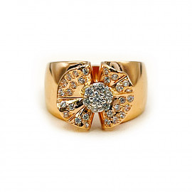 Каблучка з золота у червоному з білим кольорі з цирконом 01-200786277