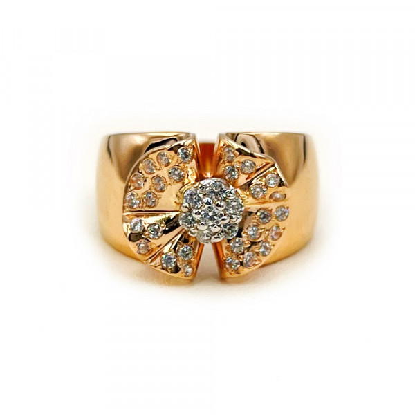 Каблучка з золота у червоному з білим кольорі з цирконом