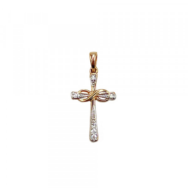 Крестик из красного с белым золота с цирконом