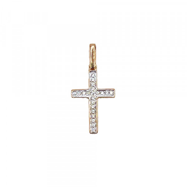 Хрестик з червоного з білим золота з цирконом