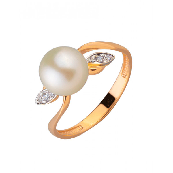 Кольцо из золота в красном с белым цвете с жемчугом и цирконом