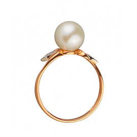 Кольцо из золота в красном с белым цвете с жемчугом и цирконом