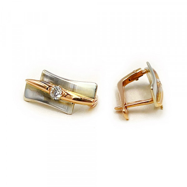 Сережки з золота у червоному з білим кольорі з цирконом