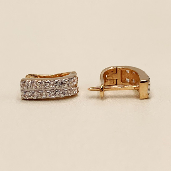 Серьги из золота красного с белым цвета с цирконом