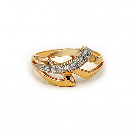 Золотое кольцо в красном с белым цвете с цирконом 01-200252978
