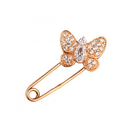 Золотая булавка в красном цвете с цирконом «Бабочка» 01-200276078