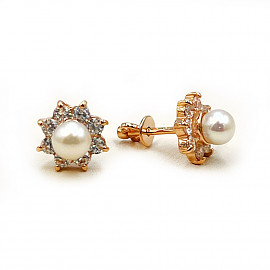 Серьги из красного золота с жемчугом и цирконом 01-200628678