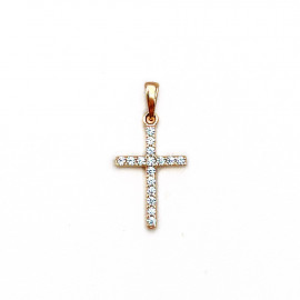 Золотой крестик красного цвета с цирконом 01-200757378