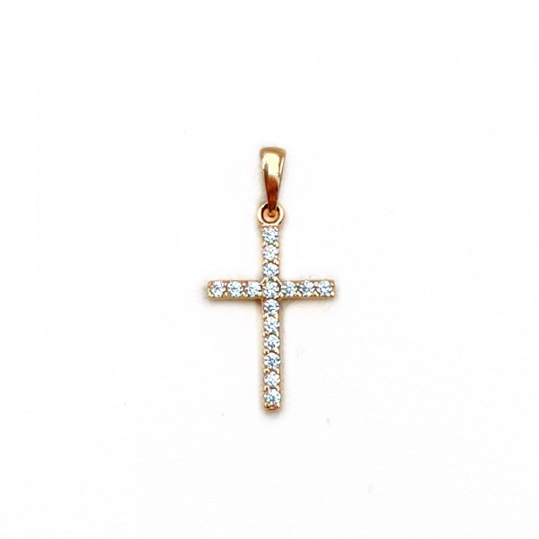 Золотой крестик красного цвета с цирконом