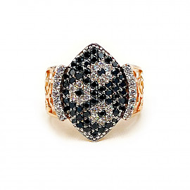 Золотое кольцо красного с белым цвета с цирконом 01-200781878