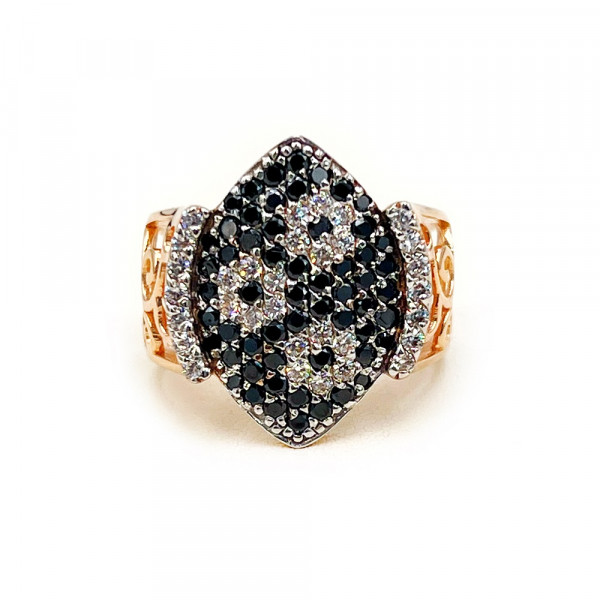 Золотое кольцо красного с белым цвета с цирконом