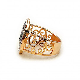 Золотое кольцо красного с белым цвета с цирконом