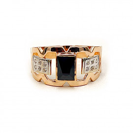 Золотий перстень у червоному з білим кольорі з цирконом 01-200788478