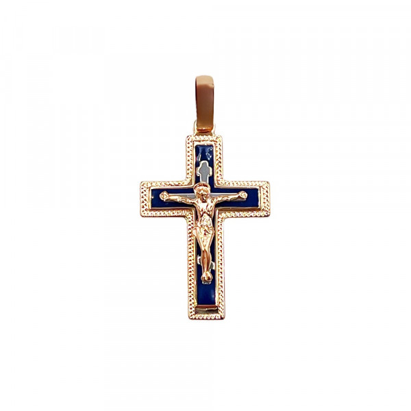 Крестик из золота в красном цвете с эмалью