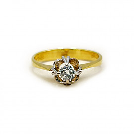 Золотое кольцо в желтом с белым цвете с желтым бриллиантом 01-200889278