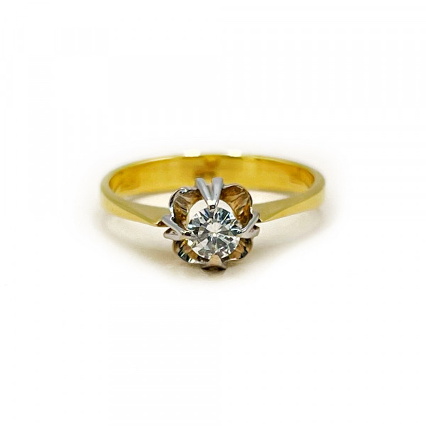 Золота каблучка у жовтому з білим кольорі з жовтим діамантом