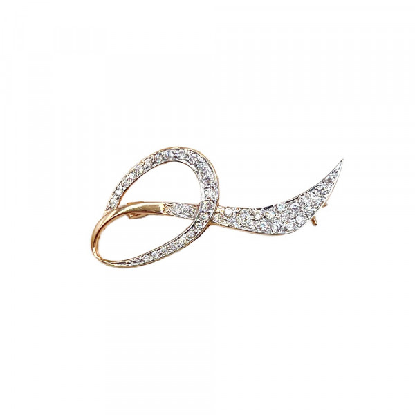 Брошка з золота червоного з білим кольору з цирконом