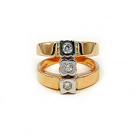 Золота каблучка у червоному з білим кольорі з жовтими діамантами 01-200900478