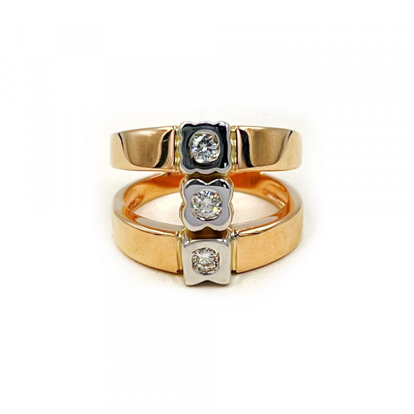 Золота каблучка у червоному з білим кольорі з жовтими діамантами