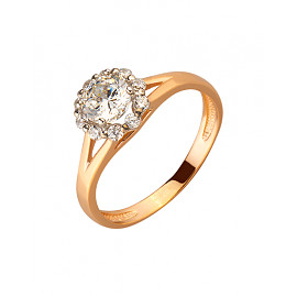Золотое кольцо красного с белым цвета с цирконом 01-200020579
