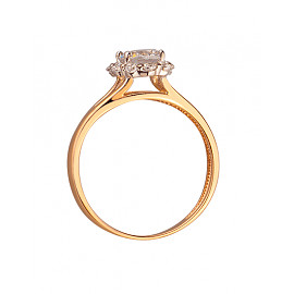 Золотое кольцо красного с белым цвета с цирконом