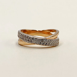 Золотое кольцо в красном с белым цвете с цирконом 01-200071979