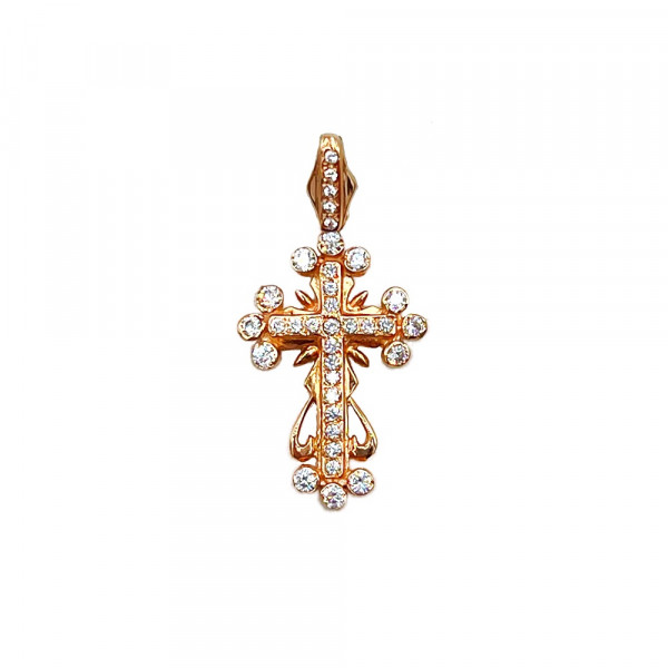 Хрестик з золота у червоному кольорі з цирконом