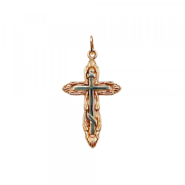 Золотий хрестик у червоному з білим кольорі