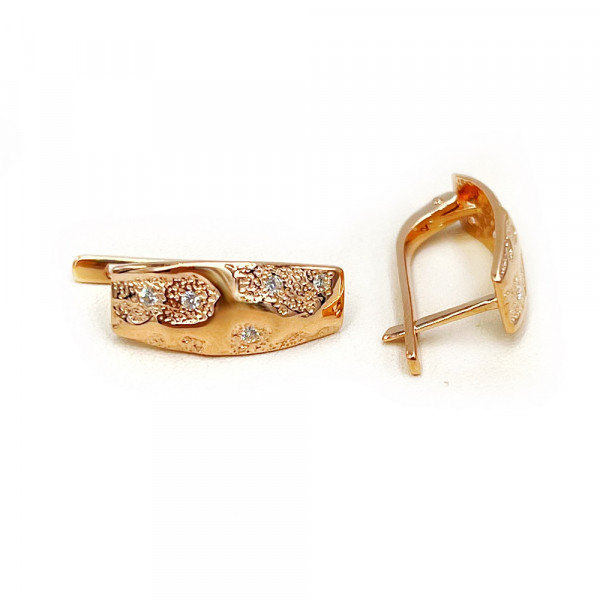 Золотые серьги в красном цвете с цирконом