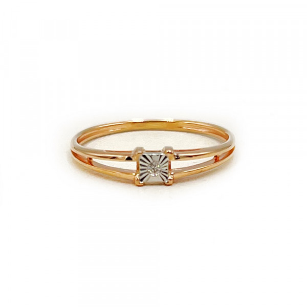 Золота каблучка у червоному з білим кольорі з жовтим діамантом