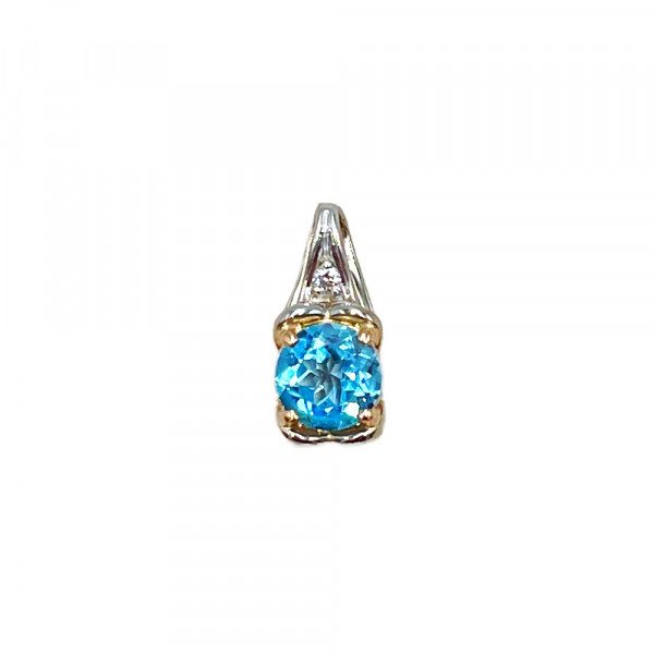 Кулон з золота у червоному з білим кольорі з блакитним топазом та білим діамантом