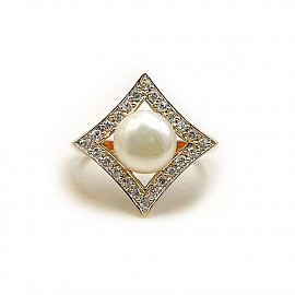 Каблучка з золота червоного з білим кольору з перлиною та цирконом 01-200836979