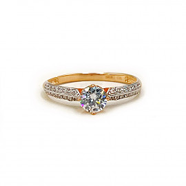 Каблучка з червоного з білим золота з цирконом 01-200882379