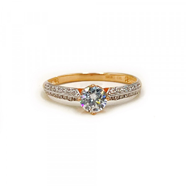 Каблучка з червоного з білим золота з цирконом