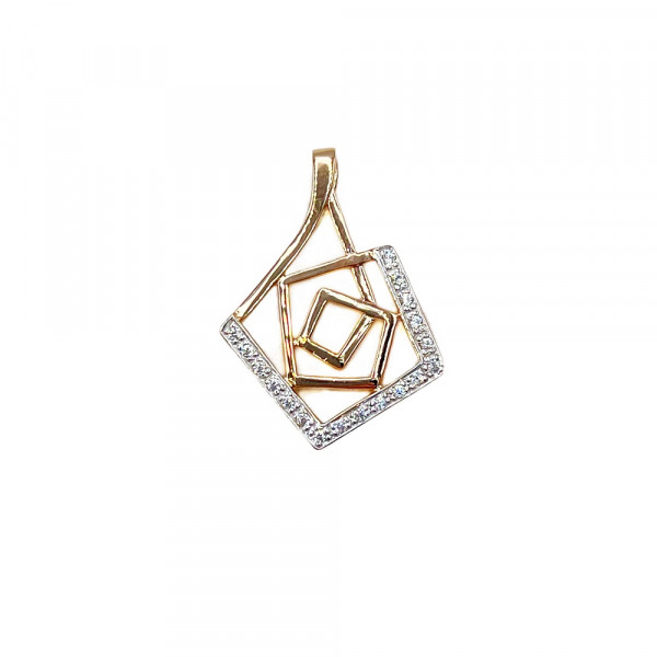 Золотий кулон у червоному з білим кольорі з цирконом