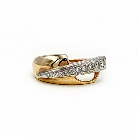 Золотое кольцо с белыми и желтыми бриллиантами