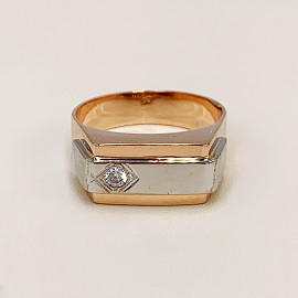 Золотий перстень червоного з білим кольору з цирконом 01-200092280