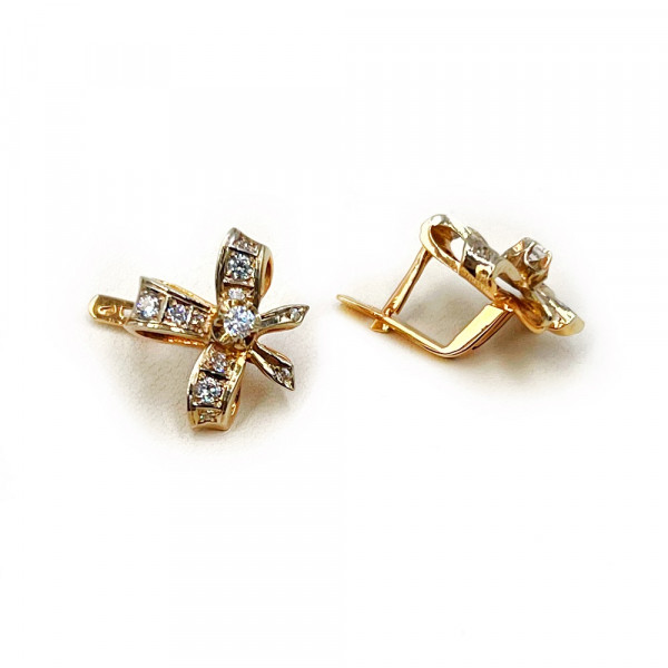 Сережки з червоного з білим золота з цирконом