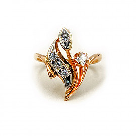 Кольцо из золота в красном с белым цвете с цирконом 01-200244680