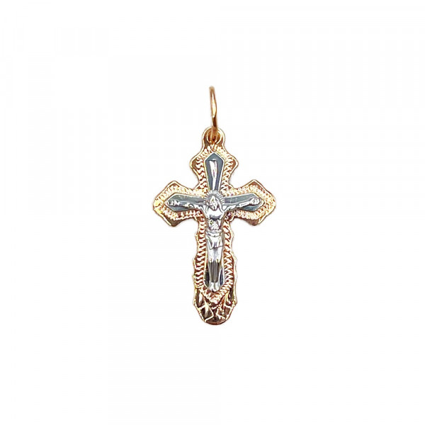 Золотий хрестик у червоному з білим кольорі