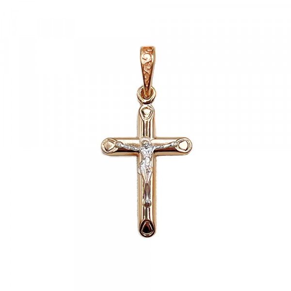 Хрестик з червоного з білим золота